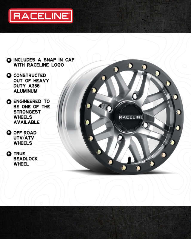 Raceline A91MA Ryno 15x7in/4x156 BP/10mm Offset/132.5mm Bore - Machined & Black Ring Beadlock Wheel